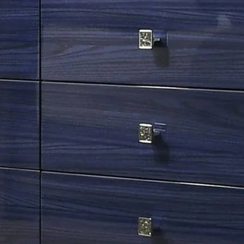 Cote 6 Drawer Dresser, Ash Gray, Indigo Blue Solid Wood, Chrome