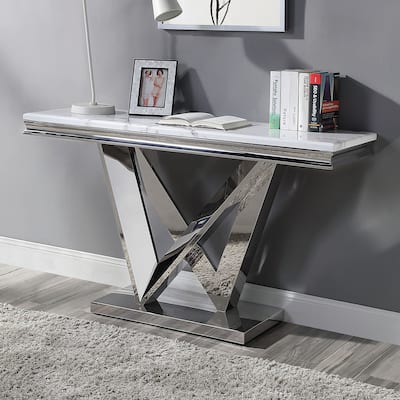 Kaliki Glam Chrome 55-inch Faux Marble Sofa Table by Furniture of America