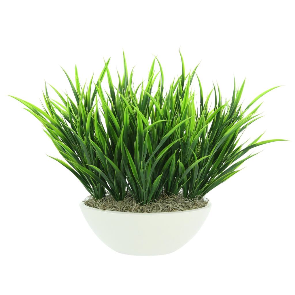 Grass Arrangement in a Round Fiberstone Planter - Green