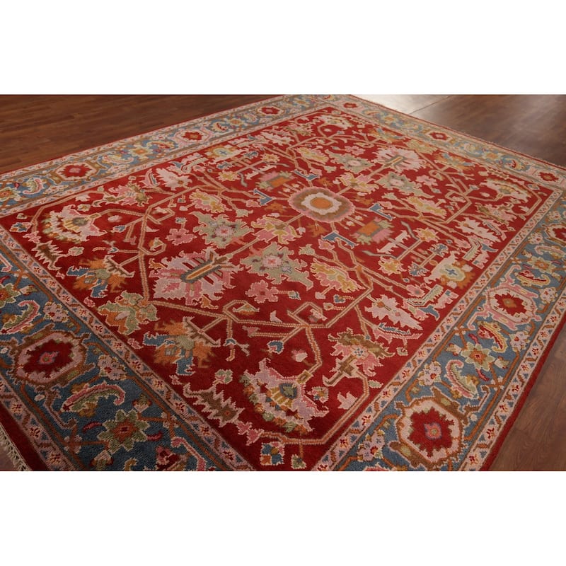 All-Over Red Oushak Indian Area Rug Handmade Wool Carpet - 8'10"x 11'8"