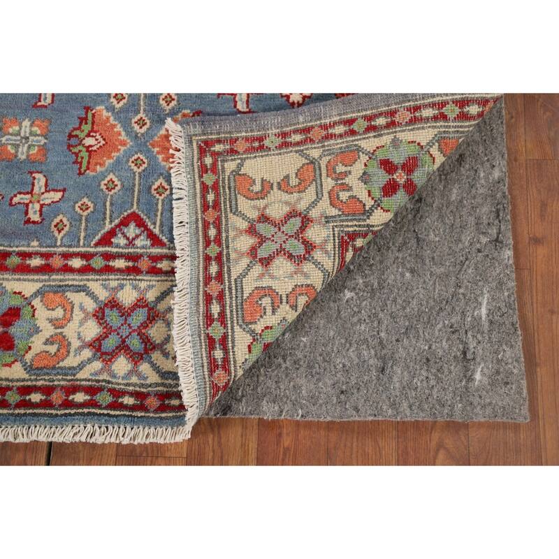Geometric Blue Kazak Oriental Foyer Rug Hand-Knotted Wool Carpet - 3'4" x 4'11"