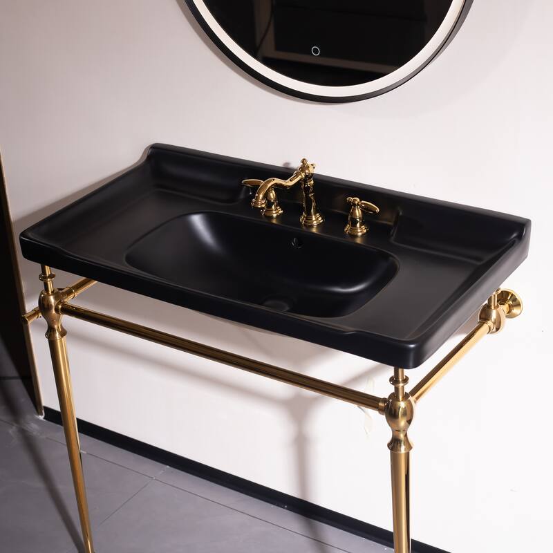 GDFStudio - Vici Modern 36" Bathroom Console Sink with Freestanding Stainless Steel Legs & Towel Bar, WITHOUT Faucet