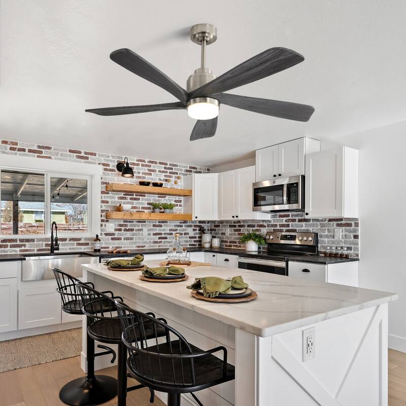 Modern Ceiling Fan Light with Lighting and 5 Solid Wood Blades, Reversible DC Motor for Bedroom and Living Room