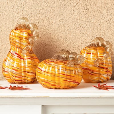 Glitzhome Fall Harvest Glass Pumpkin & Gourd Decor Halloween Thanksgiving Centerpiece (Set of 2/Set of 3)
