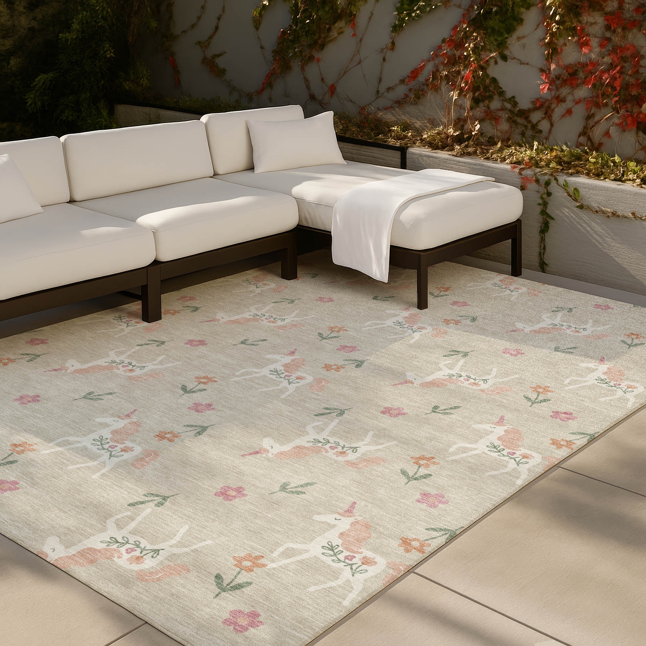 Machine Washable Indoor/ Outdoor Kids Unicorn Chantille Rug
