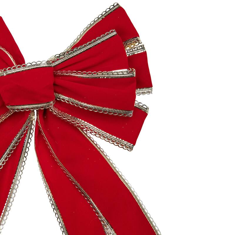 Velvet 10-Loop Christmas Bow Decoration - 12" x 25" - Red and Gold - 12" x 25"