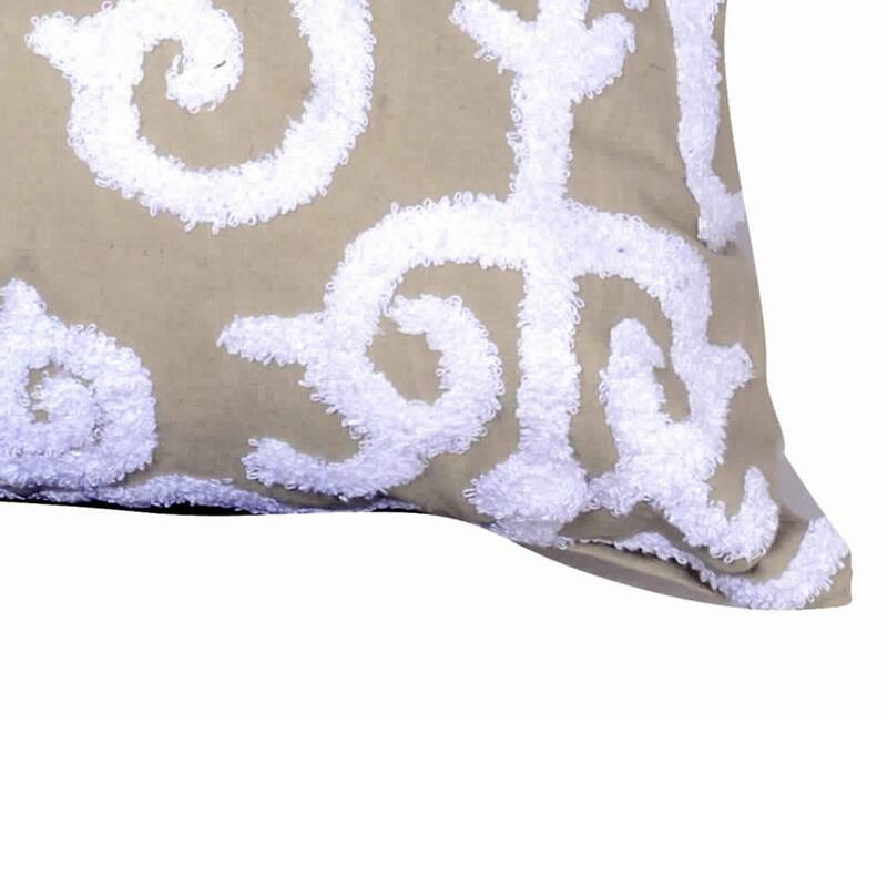 20 X 16 Inch Cotton Pillow with Vermicular Pattern, Set of 2, Brown and White