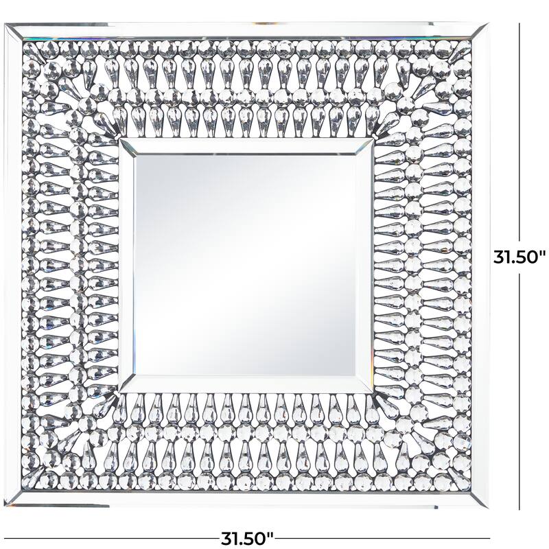 Elegant Silver Glass Wall Mirror with Crystal Embellishment