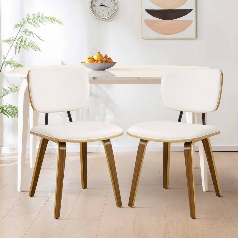 Faux Leather Upholstered Dining Chairs Set of 2/4 with Wood Legs - 32.3"H x 18.5"W x 21.8"D