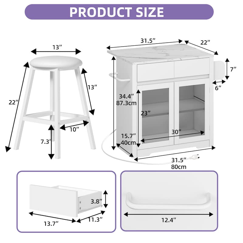 Rolling Kitchen island with Seating and Drop Leaf