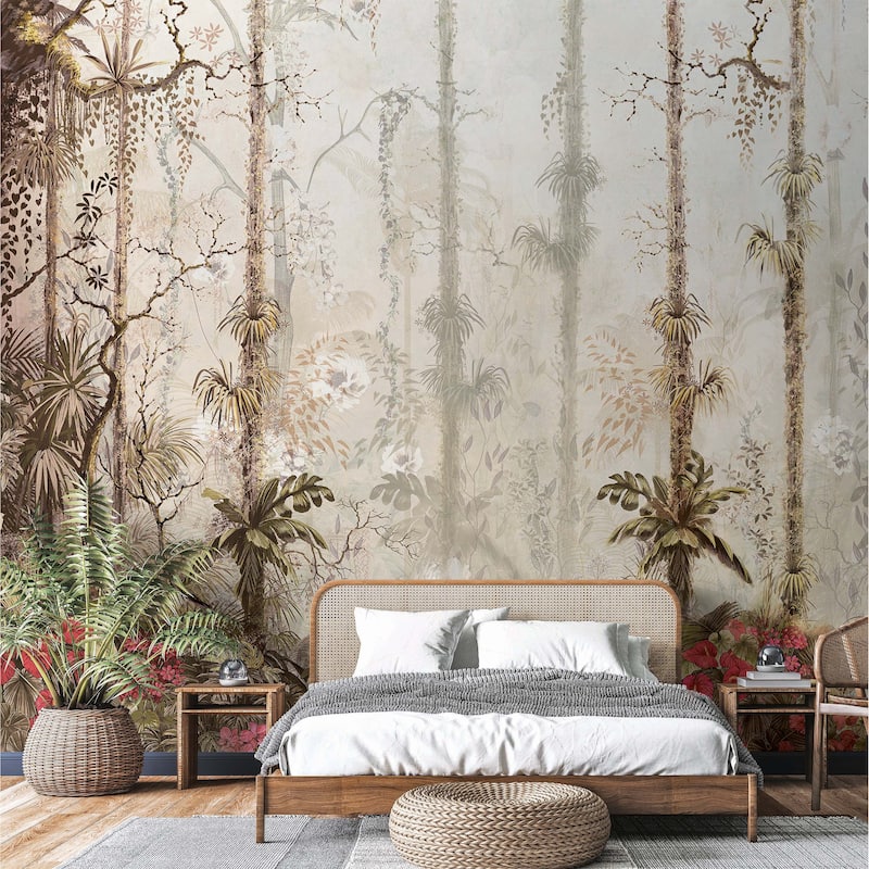 Mystical Tropical Rainforest Floral Wallpaper Mural