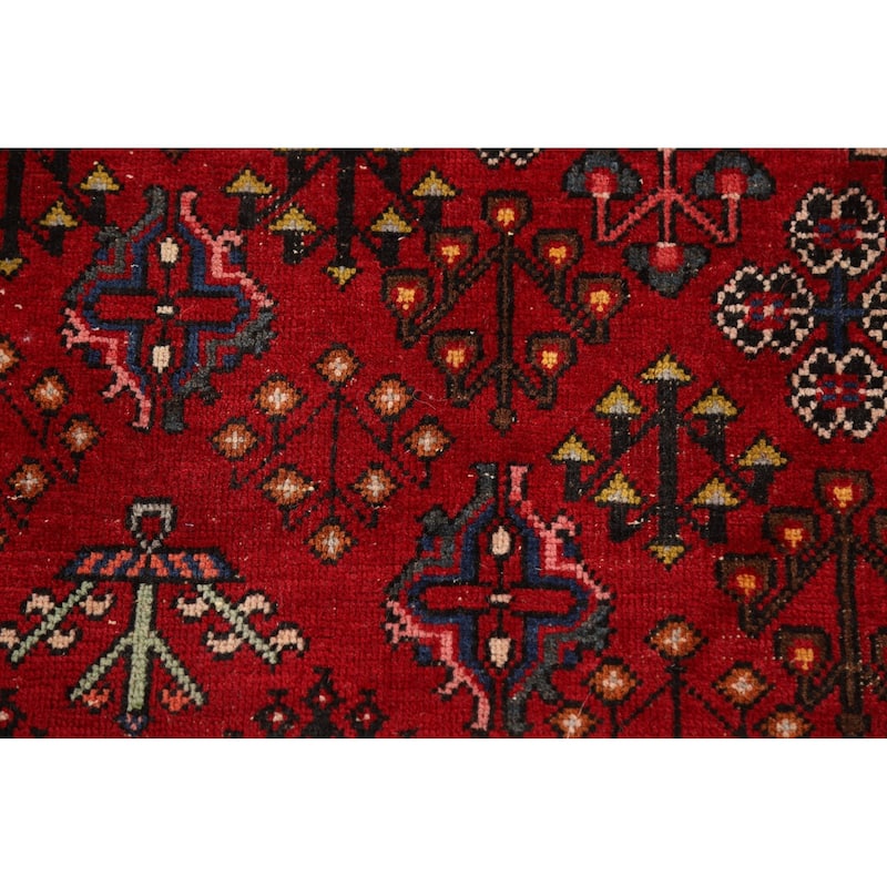 Red Geometric Joshaghan Persian Area Rug Handmade Wool Carpet - 4'3" x 6'11"