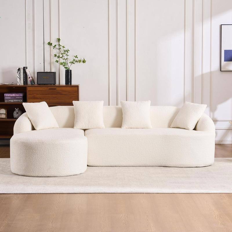 Modern Plush Gray Chenille L-Shaped Sectional Sofa with Curved Chaise