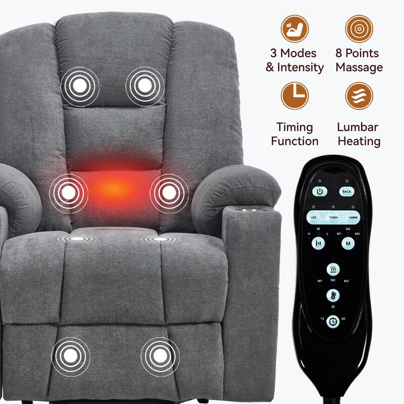 Roomfitters Oversized Power Lift Recliner, Massage Chair with USB A & C Ports and Dual Steel Cup Holders