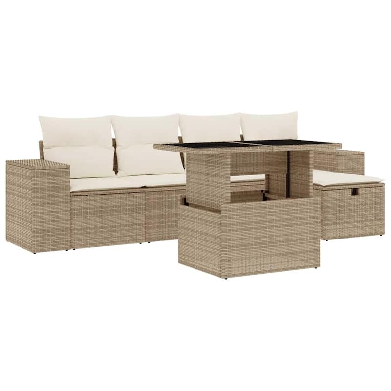vidaXL Patio Sofa Set with Cushions Outdoor Furniture 6 Piece Poly Rattan