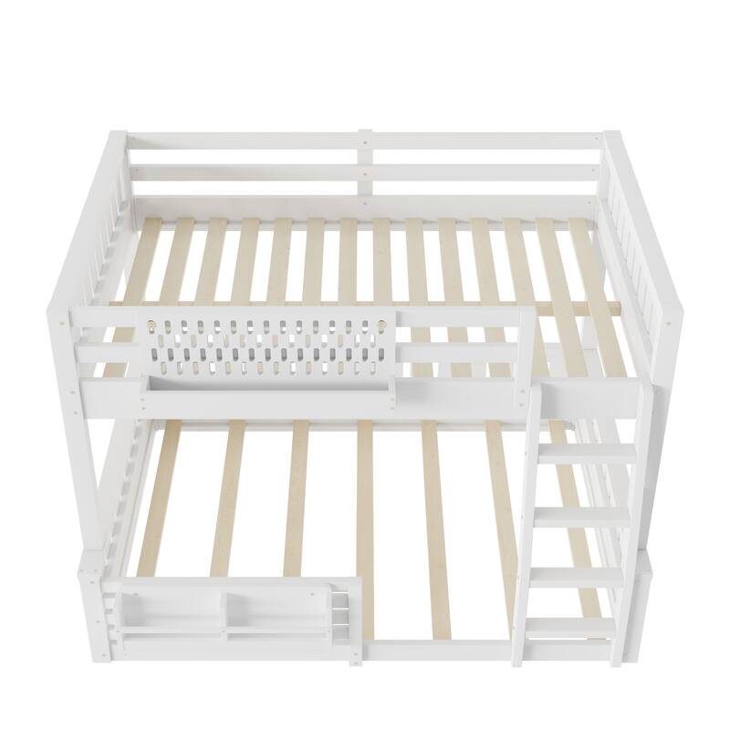 Wooden Bunk Bed of 3 Kinds Size with Pegboard, Bookshelf and Guardrails, Detachable Bunk Bed Convertible 2 Platform Beds