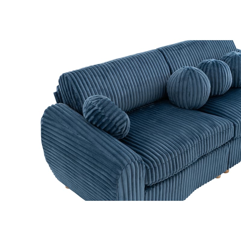 84.4" Corduroy 3-Seater Sofa with Solid Wood Frame, Comfortable Cushions