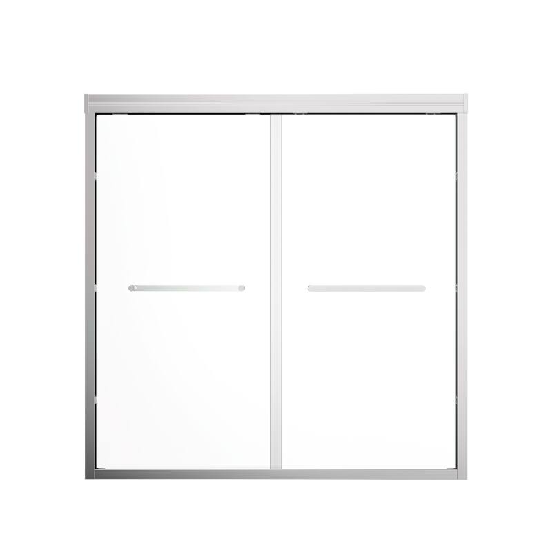 60x60 Sliding Tub Shower Door, Double Bypass, 6mm Tempered Glass, Bright Aluminum Frame, Hidden Rollers, 4 in Adjustable - Bright Light