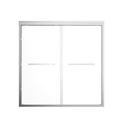 60x60 Sliding Tub Shower Door, Double Bypass, 6mm Tempered Glass, Bright Aluminum Frame, Hidden Rollers, 4 in Adjustable