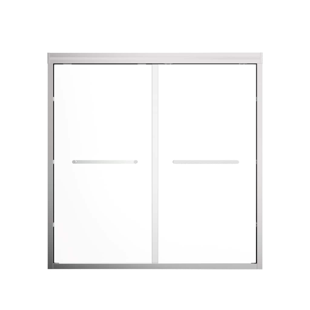 60x60 Sliding Tub Shower Door, Double Bypass, 6mm Tempered Glass, Bright Aluminum Frame, Hidden Rollers, 4 in Adjustable