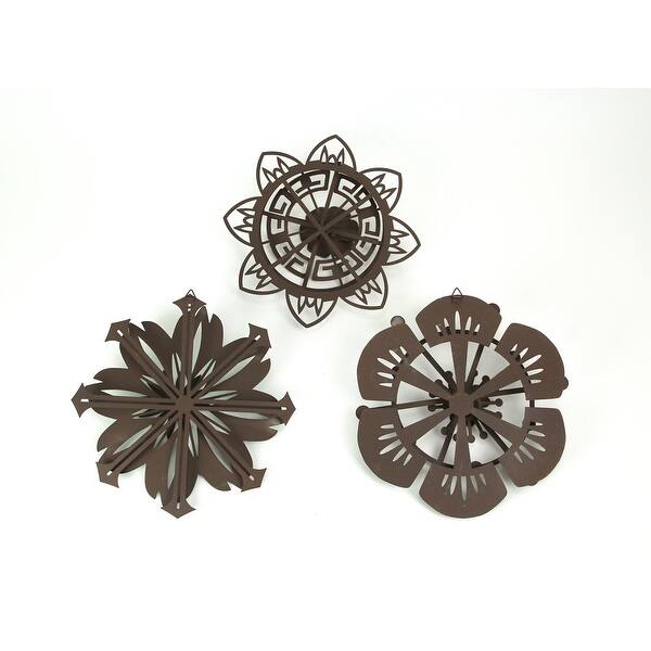 Verdigris Green Metal Flower Wall Hanging Floral Sculpture (Set Of 3