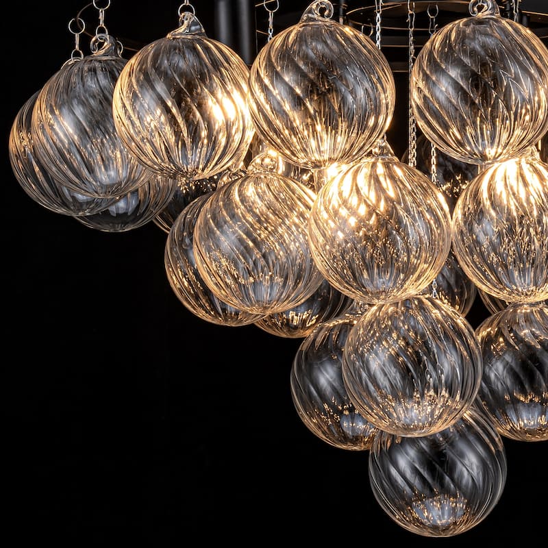 Starsky 8- Light 23in. Modern Glam Cluster Glass Bubble Chandelier with 28 Swirled Glass Globe Bubble