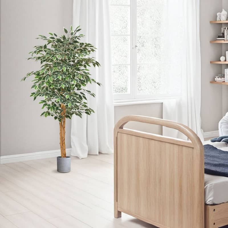 Lifelike 5ft Green Artificial Faux Ficus Tree with Flexible Branches for Modern Living Room or Office - 34.25 x 33.46 x 61.42 in