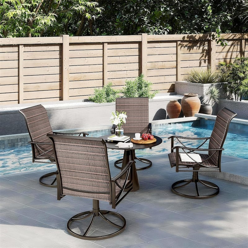 Kullavik Textilene Patio Swivel Dining Chairs Set, Ergonomic Rotating Dining Chairs - 4-piece