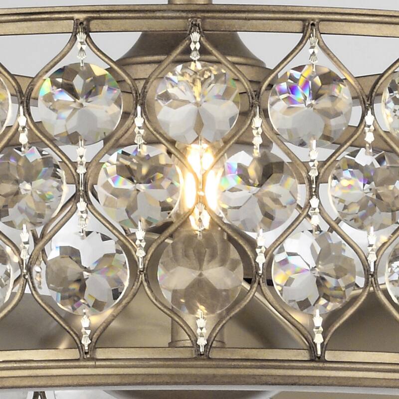25" Rusted Silver 3-Blade Crystal Ceiling Fan Chandelier with Remote