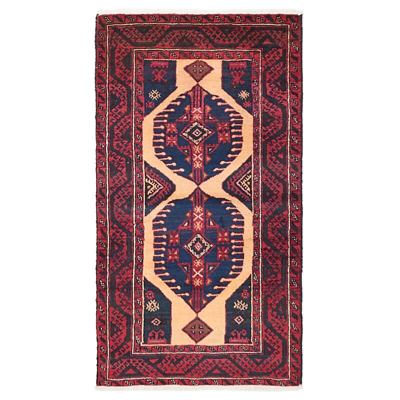 ECARPETGALLERY Hand-knotted Baluch Beige, Red Wool Rug - 3'4 x 6'1