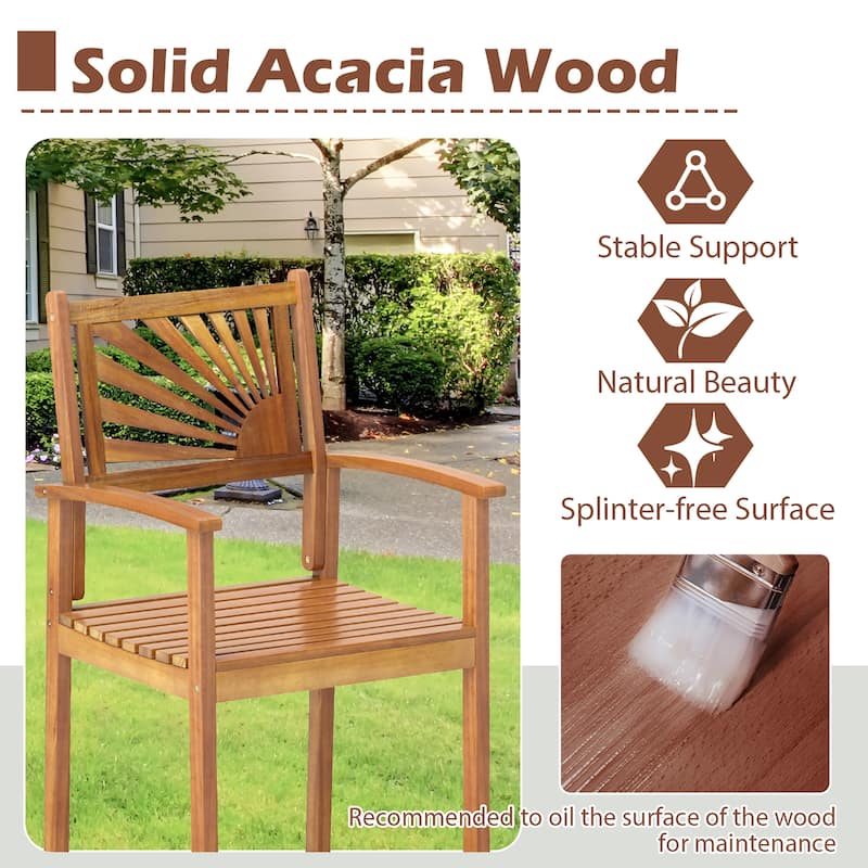 Gymax Set of 2 Outdoor Acacia Wood Bar Stools Bar Height Patio Chairs