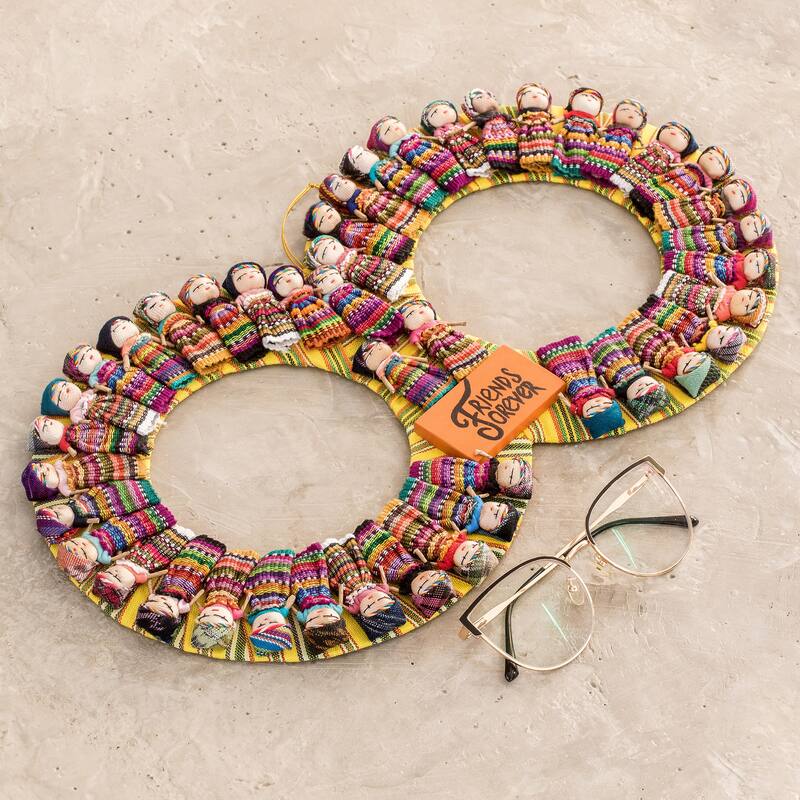 Novica Handmade Friends Forever Cotton Worry Doll Wreath