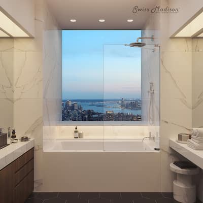 Voltaire 60" x 30" Right Drain Skirted Soaking Bathtub with Apron ADA Height in Glossy White