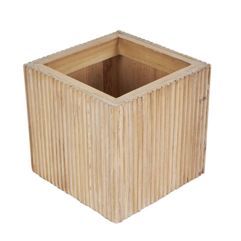 Wooden Washed Ribbed Storage Box with White Lids and Rope Handles - Set of 2 Brown - Roche River Decor