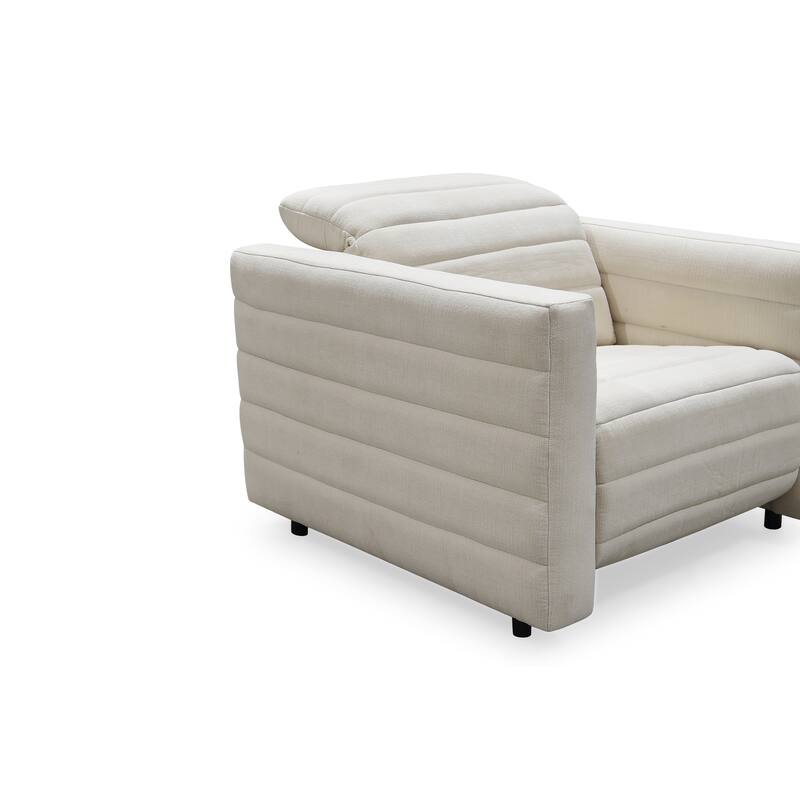 NADAAL STUDIOS Serelith Recliner Chair, Channel-Tufted Chenille Fabric with Power Motion, Rubberwood Frame, Off White