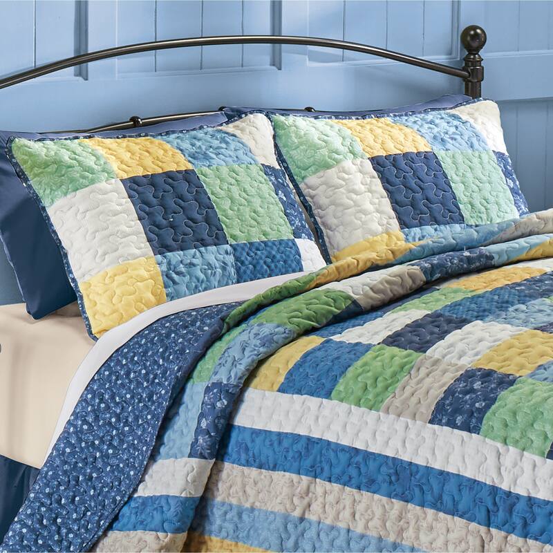 Adeline Patchwork Pillow Sham - Blue Multi - Sham