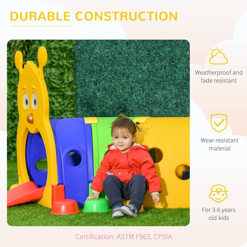 Qaba Indoor & Outdoor Caterpillar Kids Tunnel Crawling Toy, Play Tunnel for Ages 3-6 - Multicolor