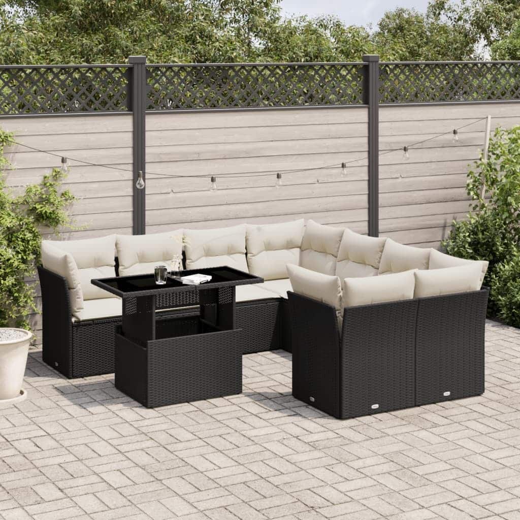 vidaXL Patio Sofa Set with Cushions Outdoor Furniture 9 Piece Poly Rattan - 21.7 x 39.4 x 28.7 in