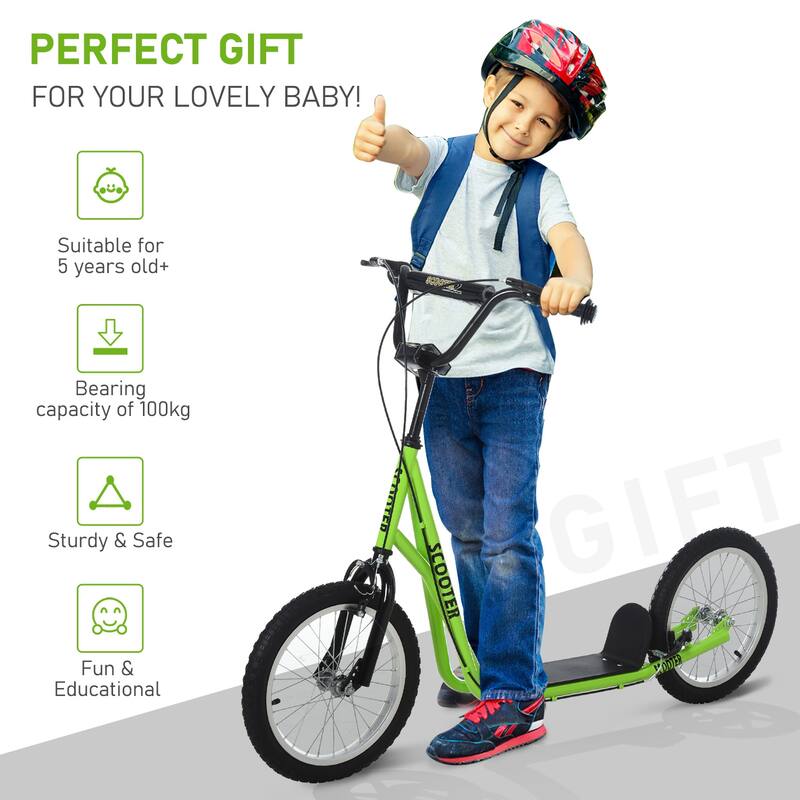 Kids Adjustable Balance Scooter with Inflatable Rubber Wheels Lightweight Steel Frame Indoor Outdoor Toy for Age 5 Plus