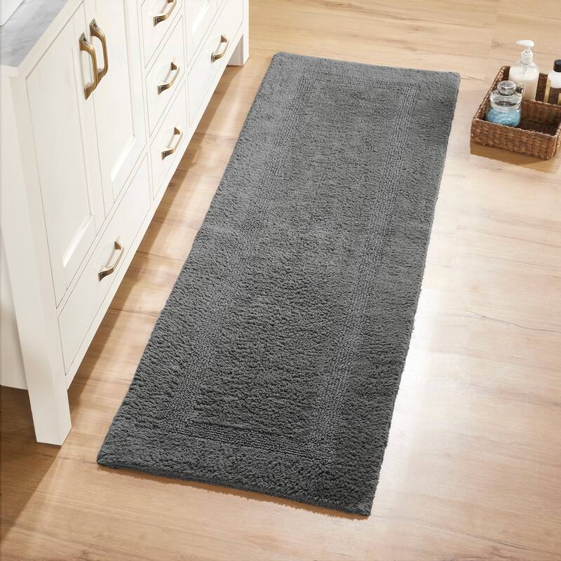Better Trends Bath Rugs 100% Cotton Reversible Highly Water Absorbent Bathroom Rug for Shower, Sink, Bath Mats - Lux Collection - 20" x 60" Runner - Gray