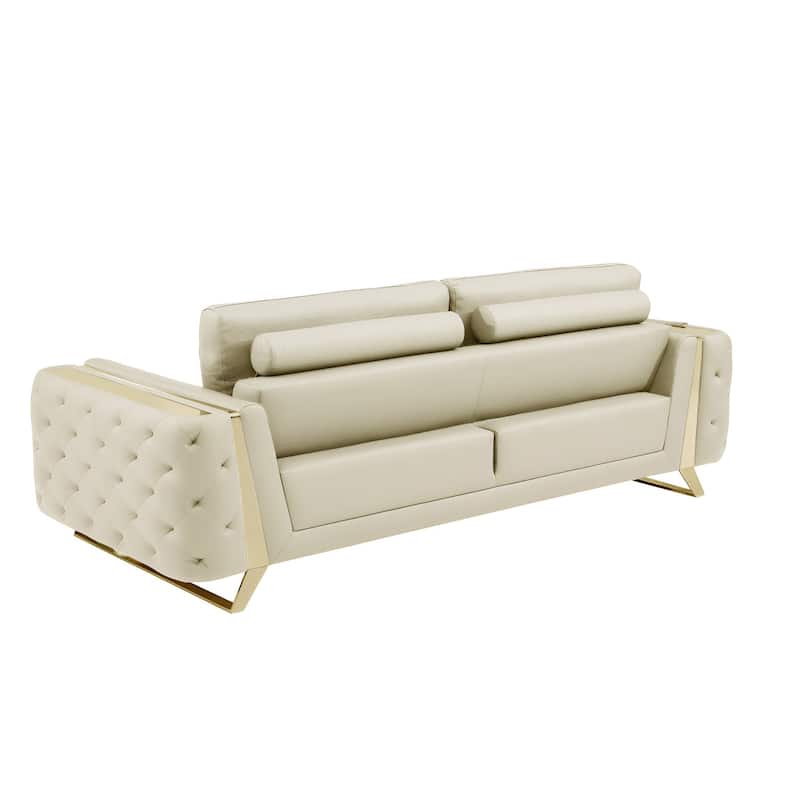 HomeRoots 90" Beige Italian Leather Sofa With Gold Legs