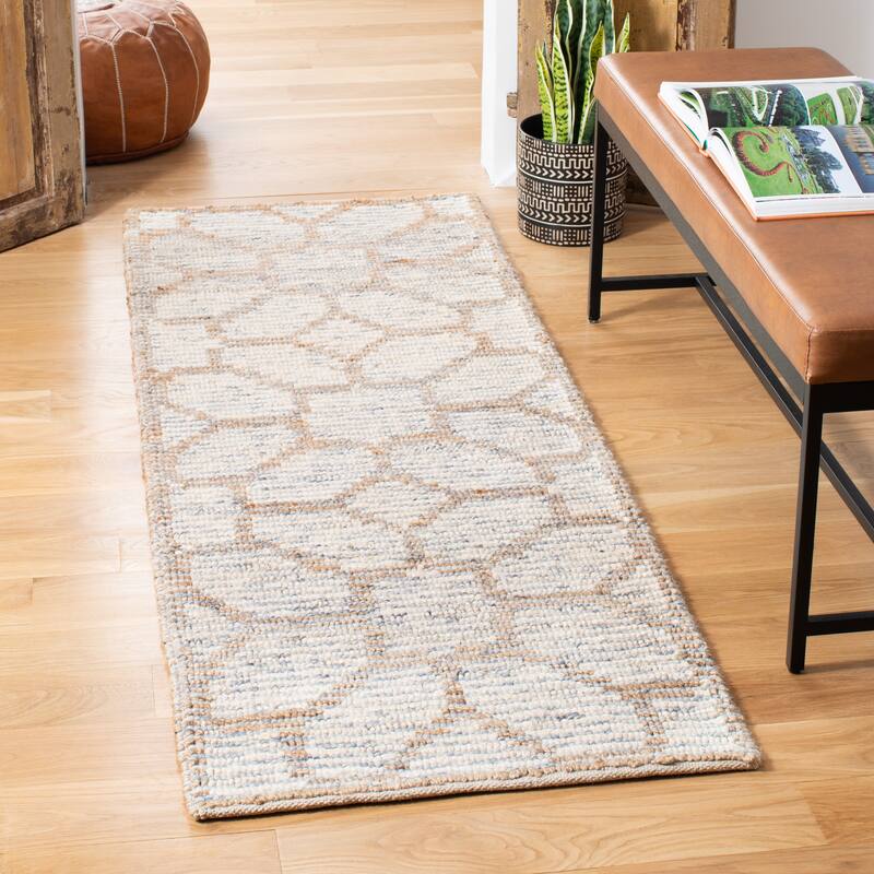 SAFAVIEH Handmade Natural Fiber Azaria Nautical Geometric Wool Rug - 2'3" x 7' Runner - Sage