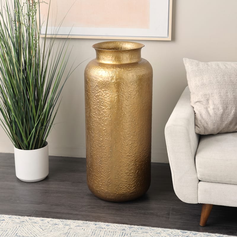 Gold Metal Tall Textured Hammered Floor Vase - Gold - 16" x 16" x 36"