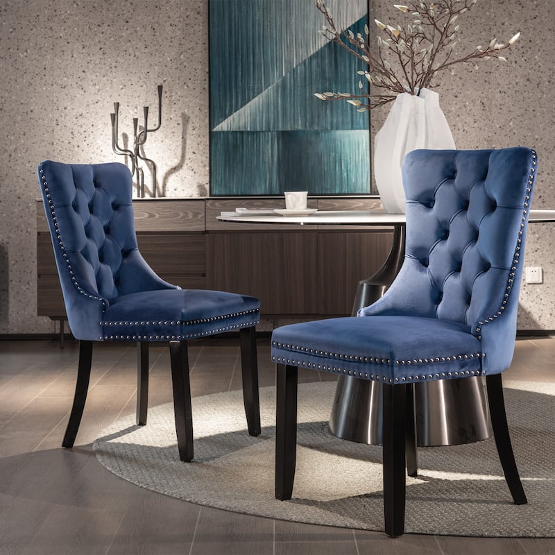 Tufted Solid Wood Velvet Dining Chair,2-Pcs Set