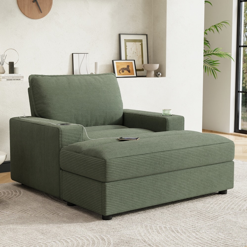 Christopher Knight Home - LuxeComfort Grey Oversized Corduroy Upholstered Chaise Lounge Chair with Storage Ottoman.
