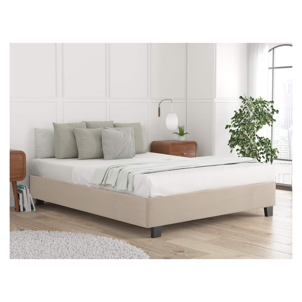 14-Inch Platform Bed Frame with 4-Inch Legs, Modern Upholstered Design, Fabric Covered Deck