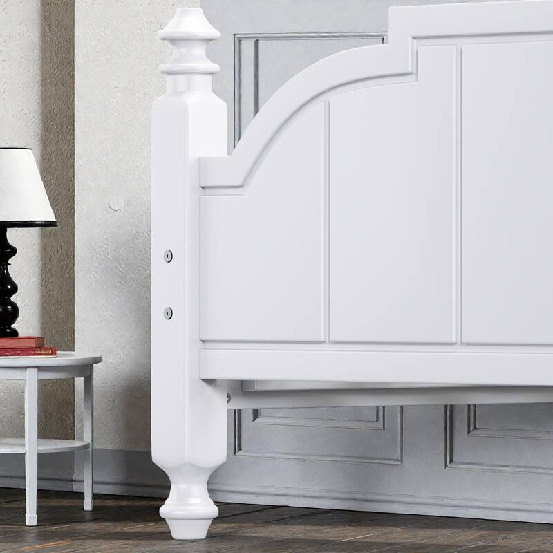 Full/Queen Wooden Platform Bed Frame with Wide Headboard, Slat Support, Vintage Style, No Box Spring Needed