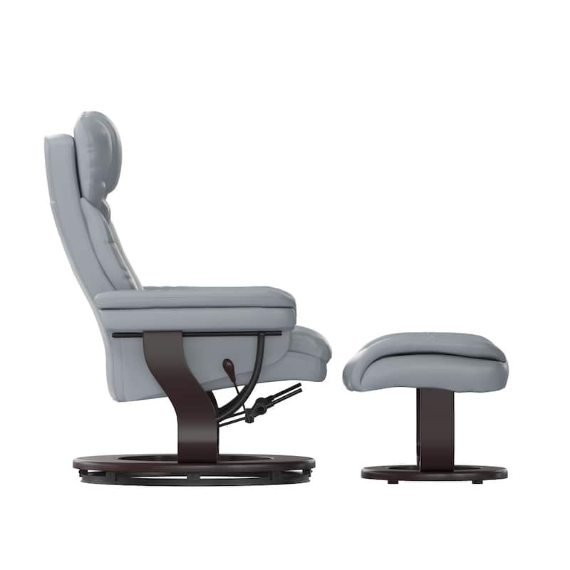 Contemporary Multi-Position Recliner and Curved Ottoman with Swivel Base