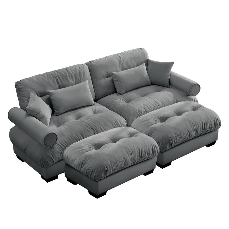 GDFStudio - Velvet 2-Seater 93.7" Cloud Modular Sectional Couch with 2 Ottomans