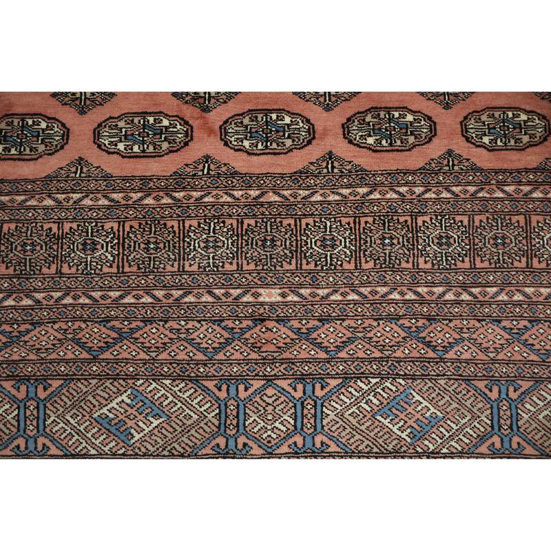 Hand Knotted Oriental 100% Wool Carpet Traditional Tribal Pink Bokhara Area Rug - 11' 2'' X 8' 4''